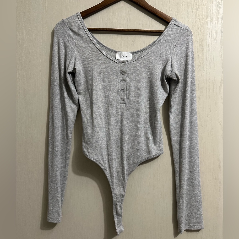 Stylish Gray Long Sleeve Bodysuit